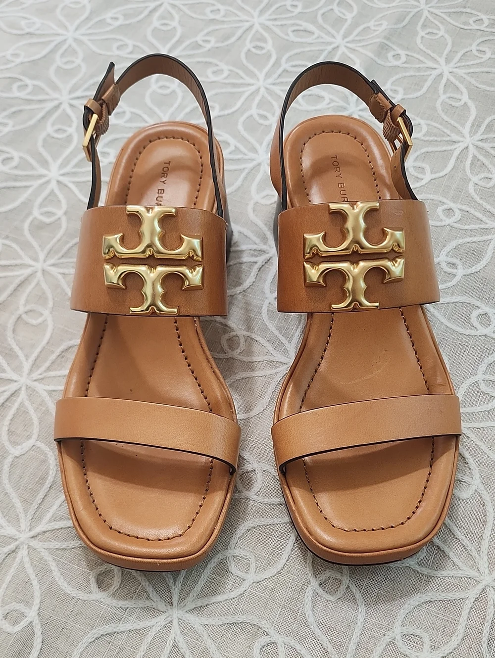 Tory Burch Eleanor Heel Leather Sandals Size 8